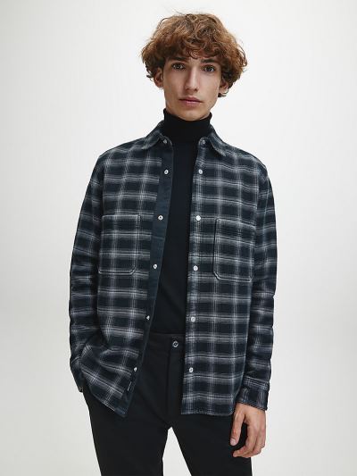 Calvin Klein Ruhák HU028767 | Calvin Klein Cotton Dobby Check Férfi Ing Fekete / Szürke